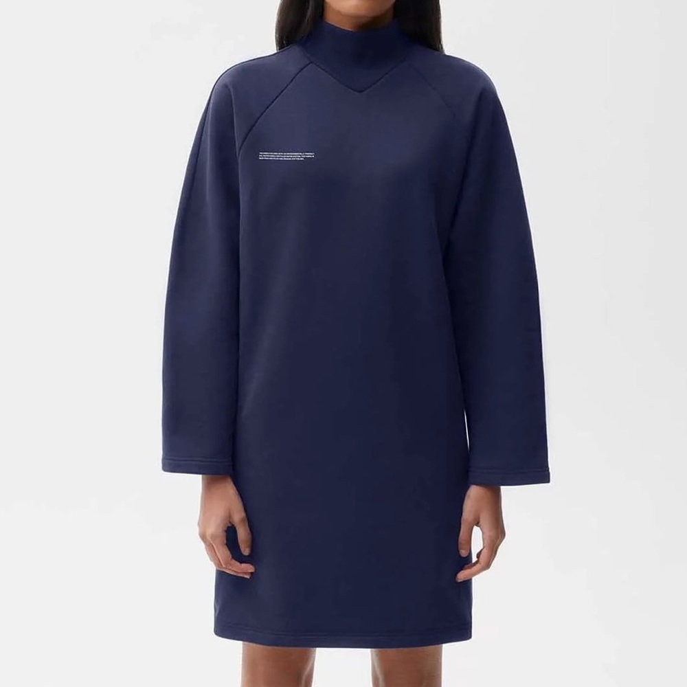Pangaia Archive High Neck mini long sleeve cotton dress on navy size XS